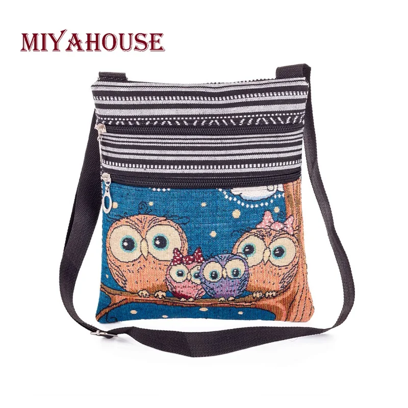 Сумка на плечо Miyahouse с вышивкой в виде совы женский мессенджер мультяшным принтом