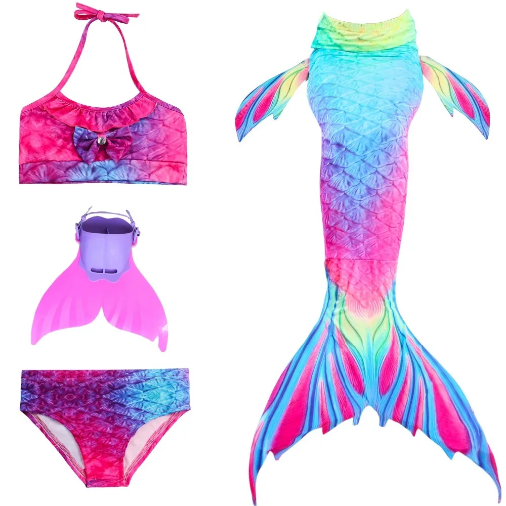 

4pcs/22 Colors Girls Mermaid Tail For Swimming With Monofin Little Children Mermaid Costume Cosplay Kids Swimsuit Bathing Suit