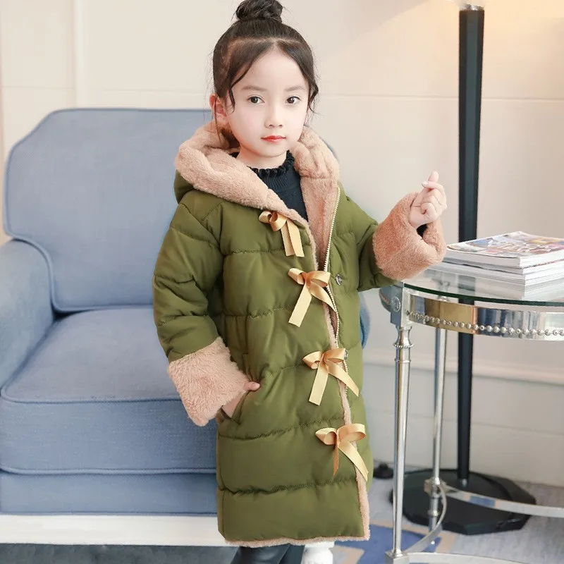 Fleece Winter Park Teenage Coats For Girls 2018 Bow Thick Overalls Casual Children's Jackets Girl Clothing 14 6 8 12 4 Years | Детская