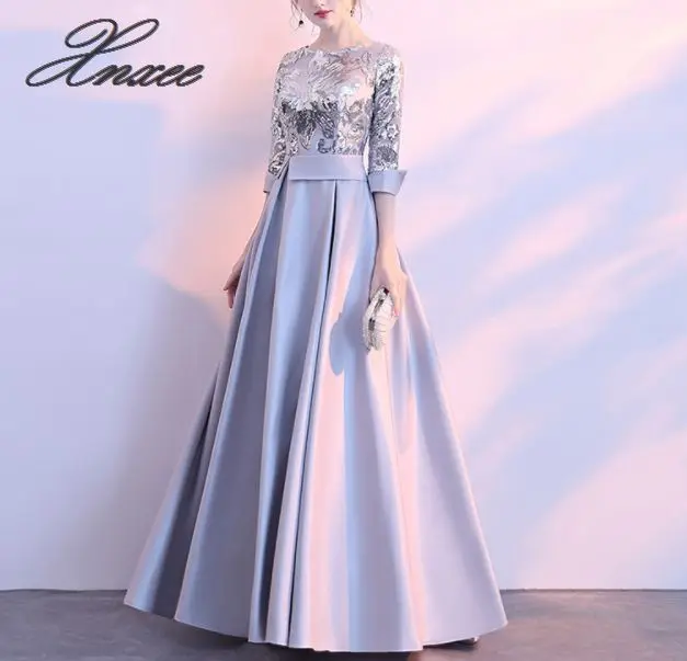 Женское длинное вечернее платье золотистое А силуэта с блестками элегантное для