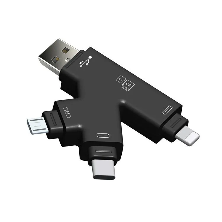 Все в 1 4в1 Micro usb type C TF SD считыватель карт OTG адаптер для iPhone XS MAX XR 5 6 7 8 Plus iOS 12 Macbook