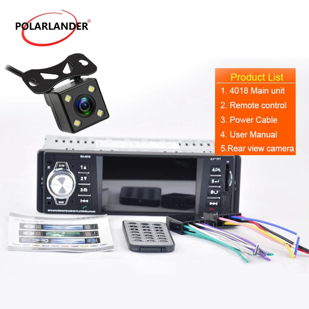 

1Din Car Radio Bluetooth 4.1" With Rearview Camera MP4/MP3/MP5 Player Stereo Support TF SD USB MMC Aux-in 1080P HD DC Remote con