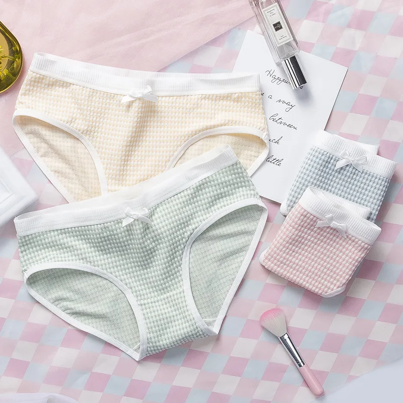 Panties cotton kawaii Sexy Plaid Candy colors Cute Women's panties 2019 spring summer new products Japanese Breathable Briefs | Женская