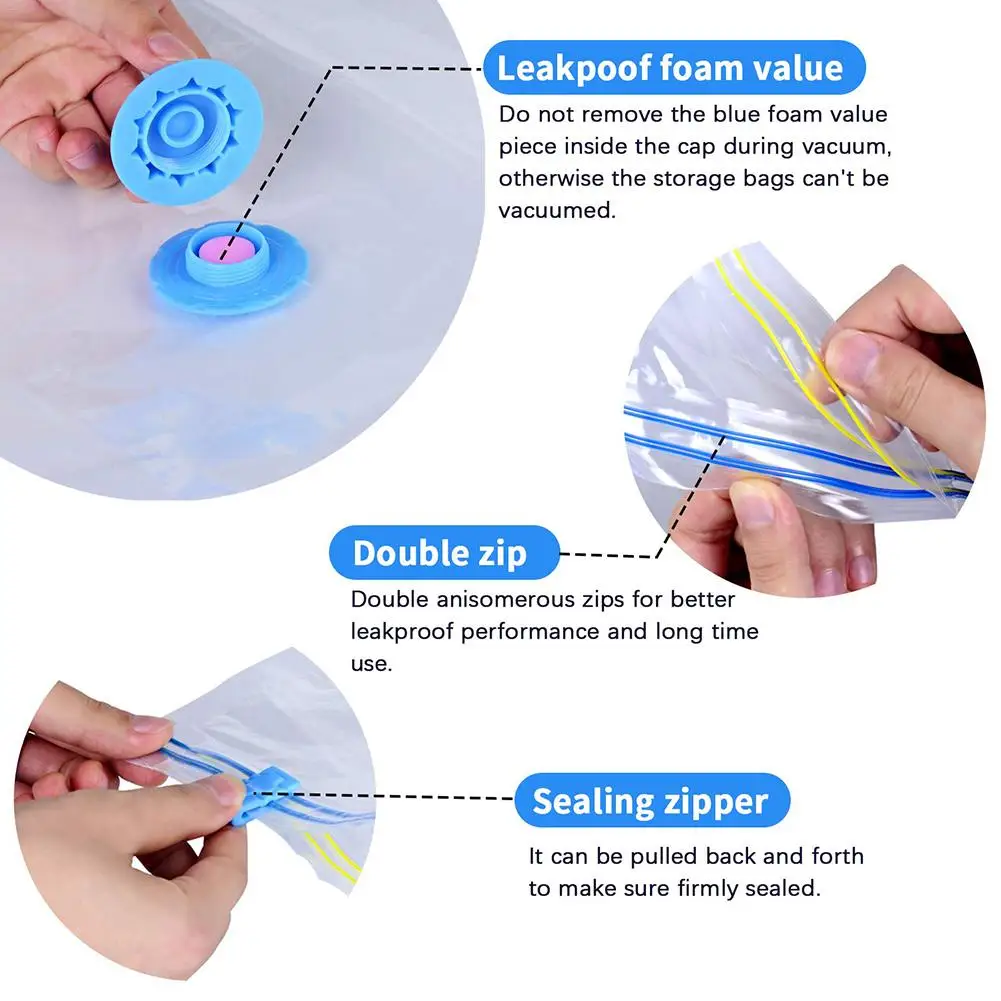 

14PCS Vacuum Compression Bag Reusable Storage Bags Thick Transparent Organizer Pack #30