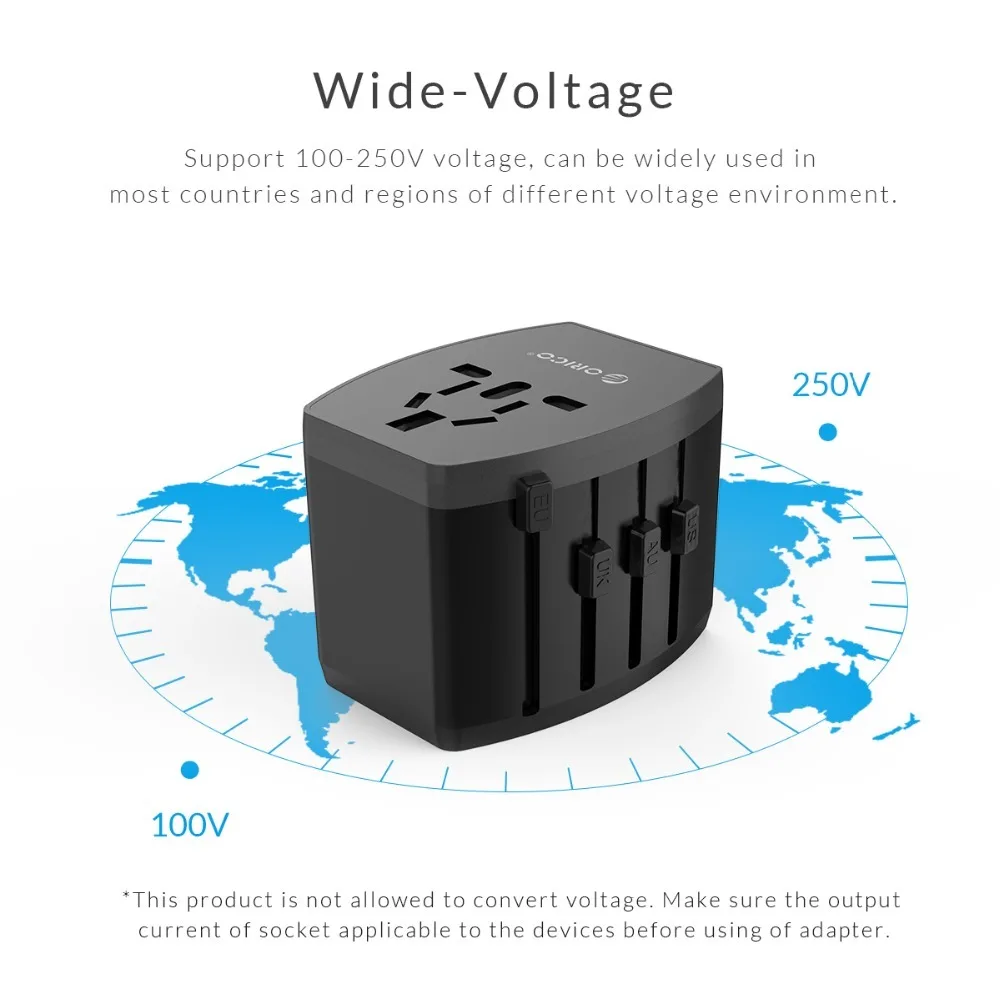 Дорожный адаптер ORICO Международная штепсельная розетка Все в одном 3 USB 1 Type C 5V3.4A