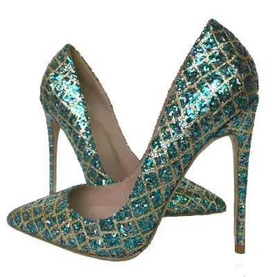 

Sexy Ladies Bling Bling Grid Evening High Heels Pointed Toe Celebrity Stilettos Gladiator Thin Heels Shoes Woman Sequins Pumps