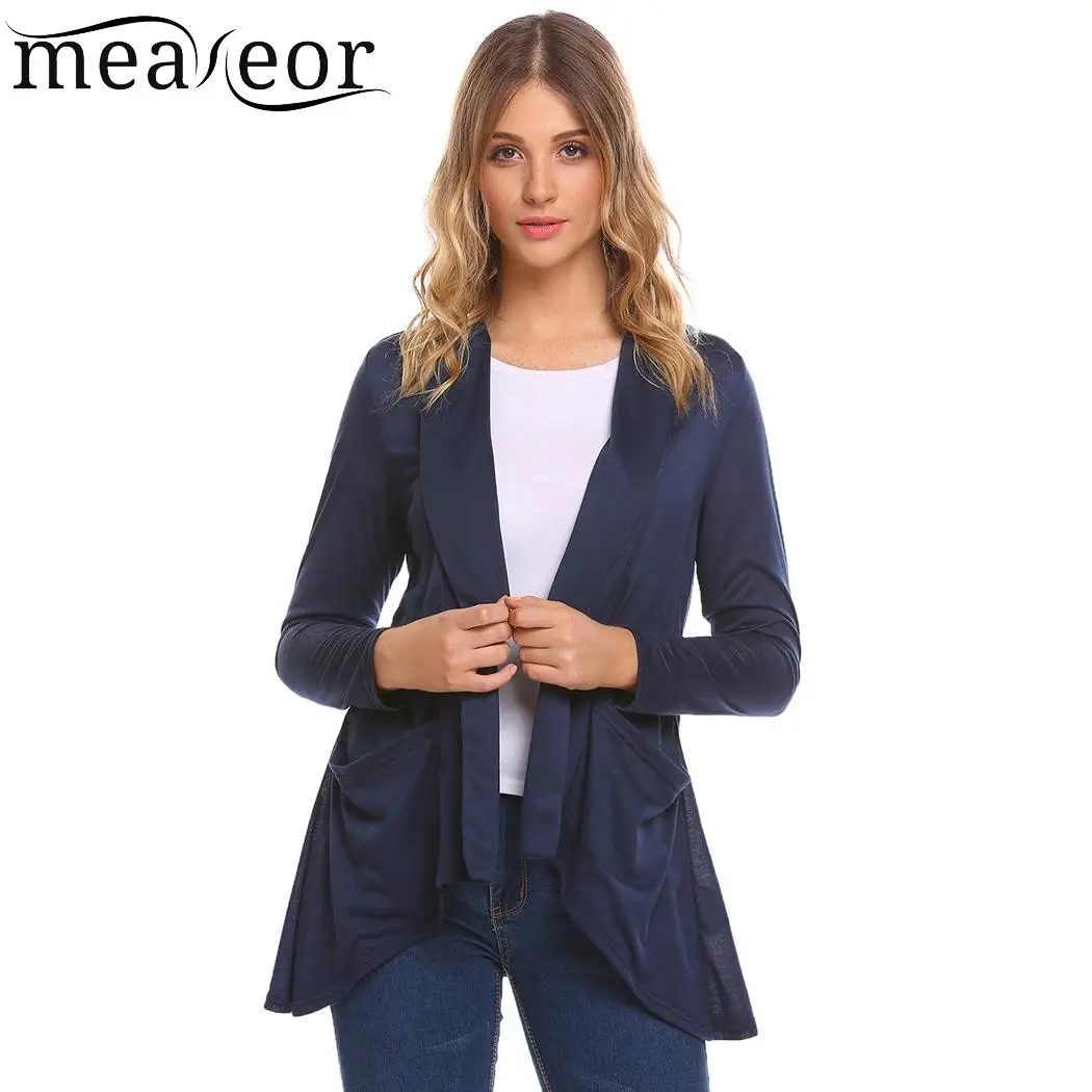 meaneor Women Cardigan Front Casual Long Sleeve Black Blue Gray Open Stitch Female Cardigans Clothing |