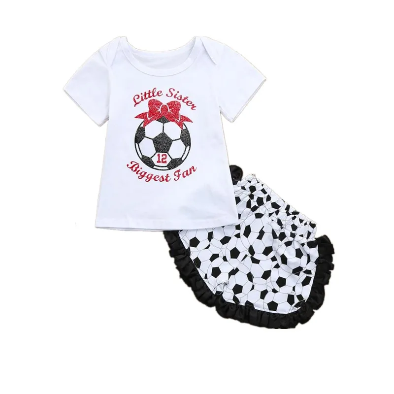 Baby Girl Clothe Toddler Infant Outfits Clothes soccer Print T-shirt Tops+Shorts Skirt 2PCS Set |