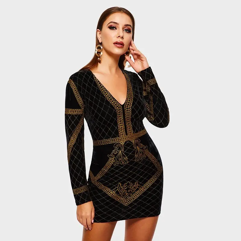 Для женщин Мини платья Повседневное пикантные Клубные Velvet Bodycon плед печати