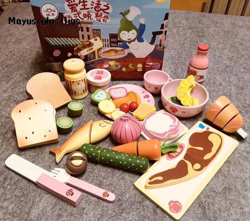 Деревянная имитация Западного ужина игровой домик для кухни Детские деревянные