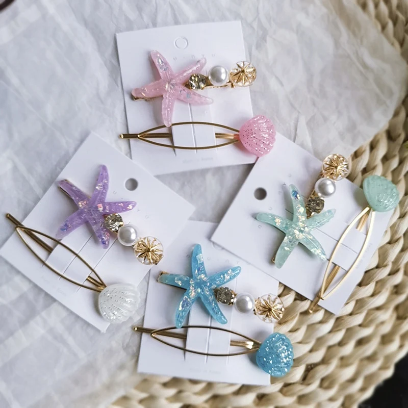 Модная заколка для волос с имитацией жемчуга морской звезды ракушки богемная