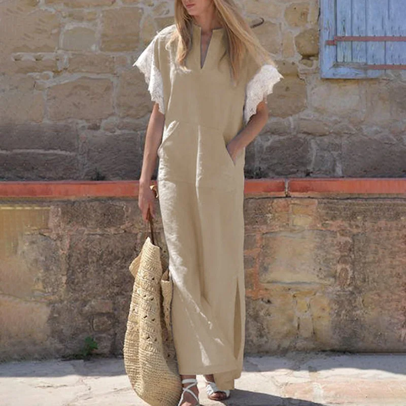 Женский сарафан размера плюс повседневное богемное льняное Макси длинное платье