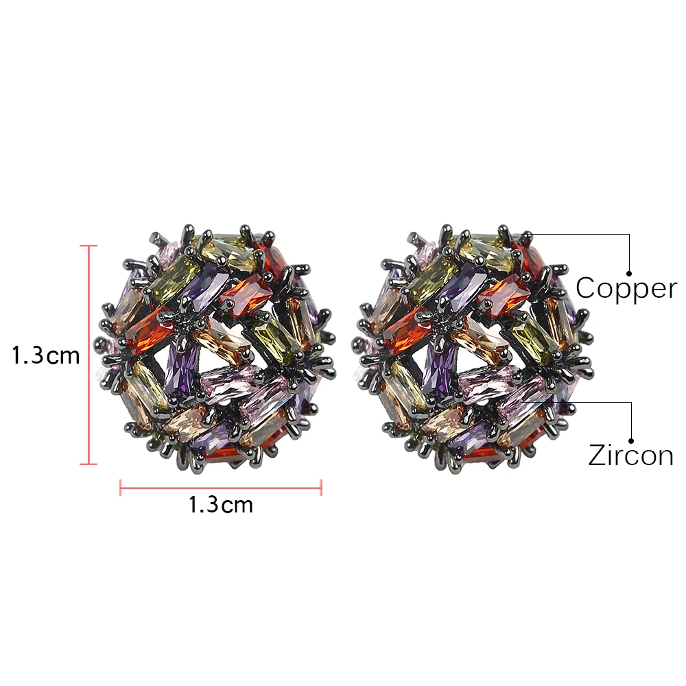 Женские серьги гвоздики с полным AAA + фианитом циркониевые цветные красные