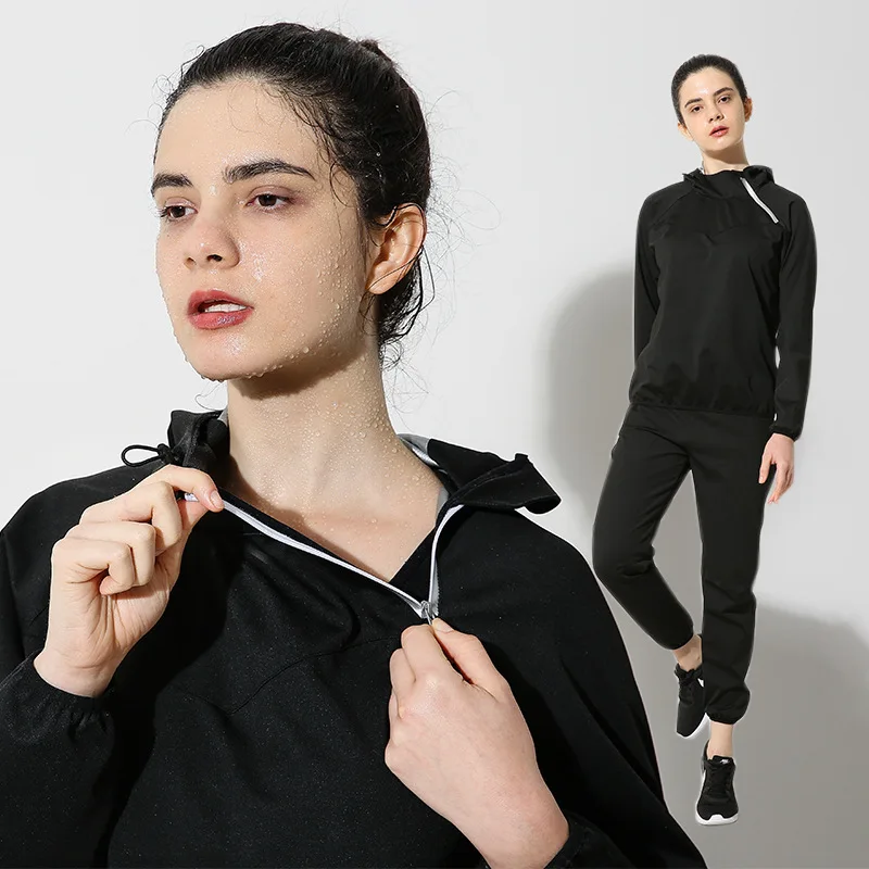 

Spring Autumn Clothes Woman Outdoor Motion Bodybuilding Suit Run Sweating Yoga Serve Long Sleeve Even Hat Loose Coat Sweat Pants