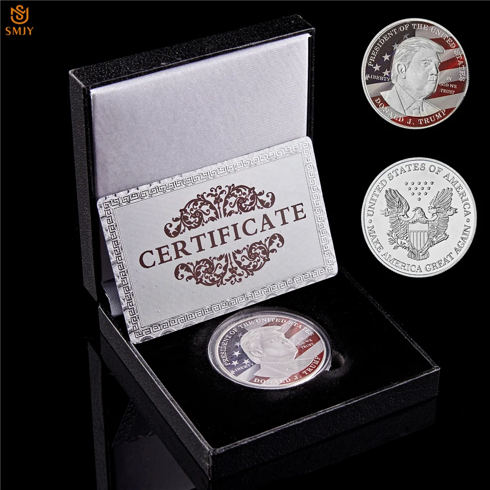 

USA President Trump Historical Celebrity US Free Eagle Silver Challenge Coin Collection Gift W/Box - In God We Trust