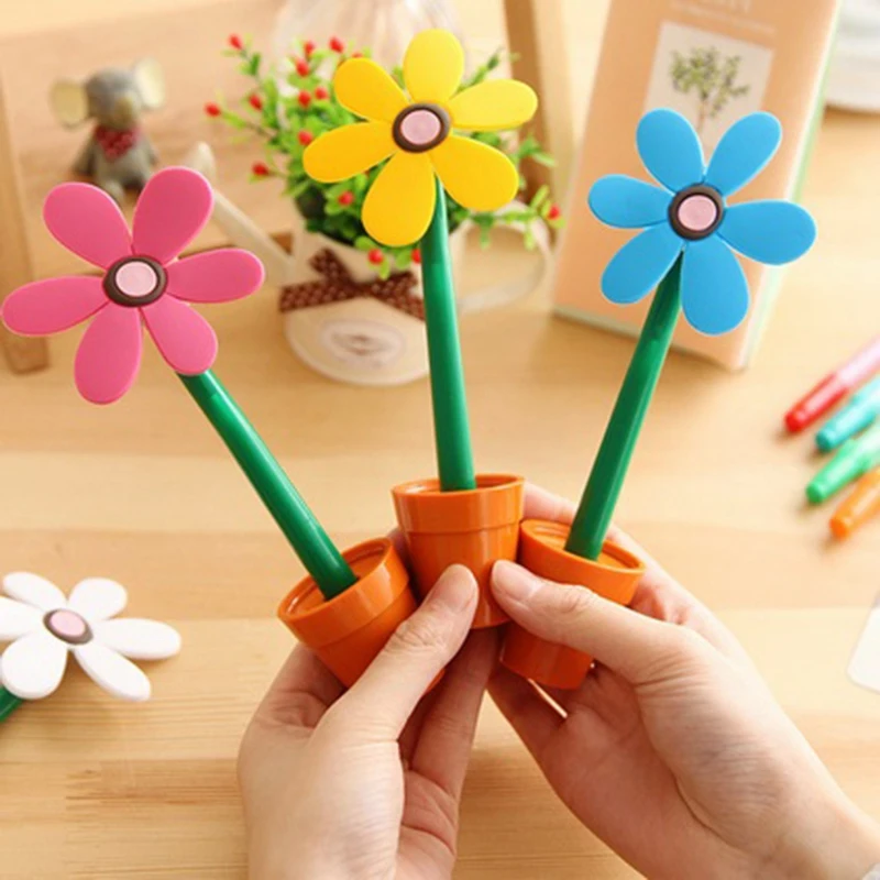 6Pcs Creative Sunflower Ballpoint Pen Cute Flower Pot Modeling Beautiful Design Stationery For Student Kids | Канцтовары для офиса