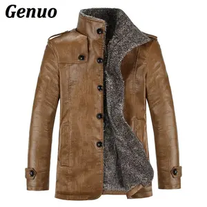 Мужская зимняя куртка из искусственной кожи, с воротником-стойкой