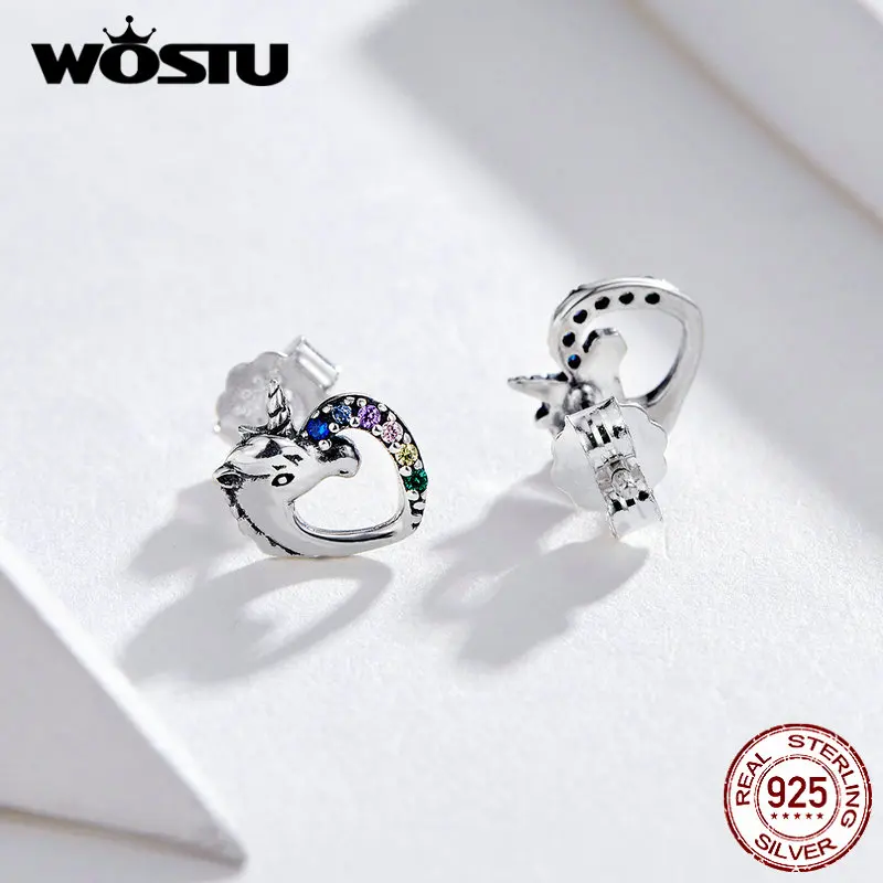 Женские серьги пусеты WOSTU Разноцветные из стерлингового серебра 925 пробы с
