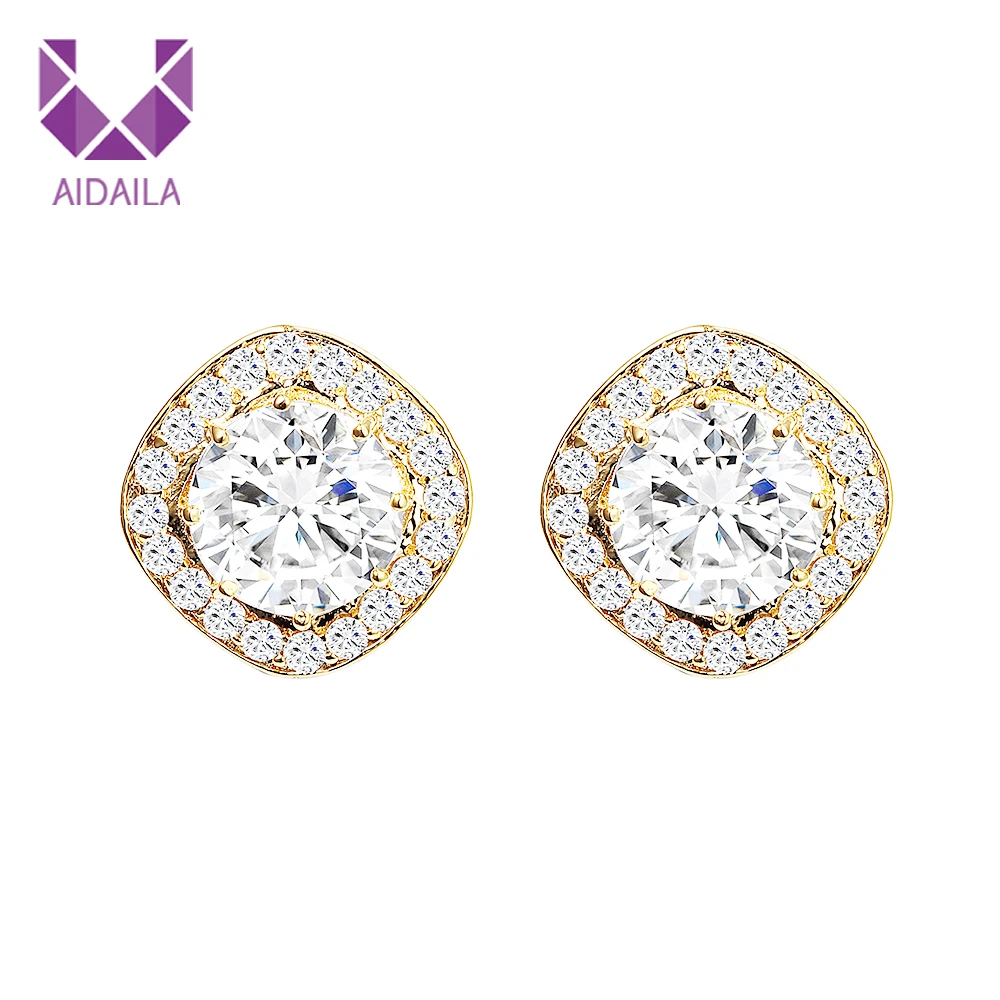 Женские серьги-гвоздики квадратной формы с AAA + кубическим цирконием Zirocnia