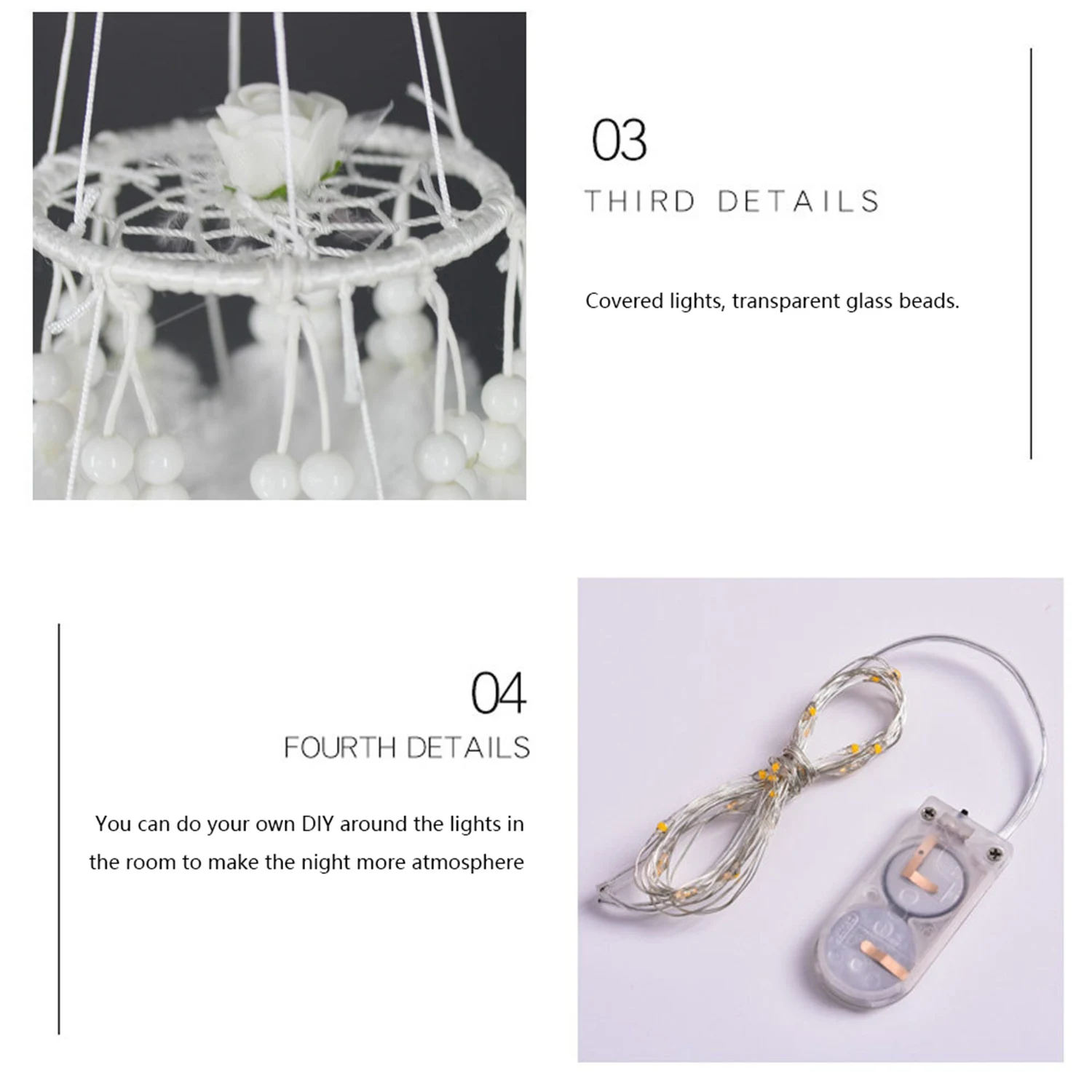 Двойной круг белый Ловец снов из перьев с мобильными светодиодными сказочными