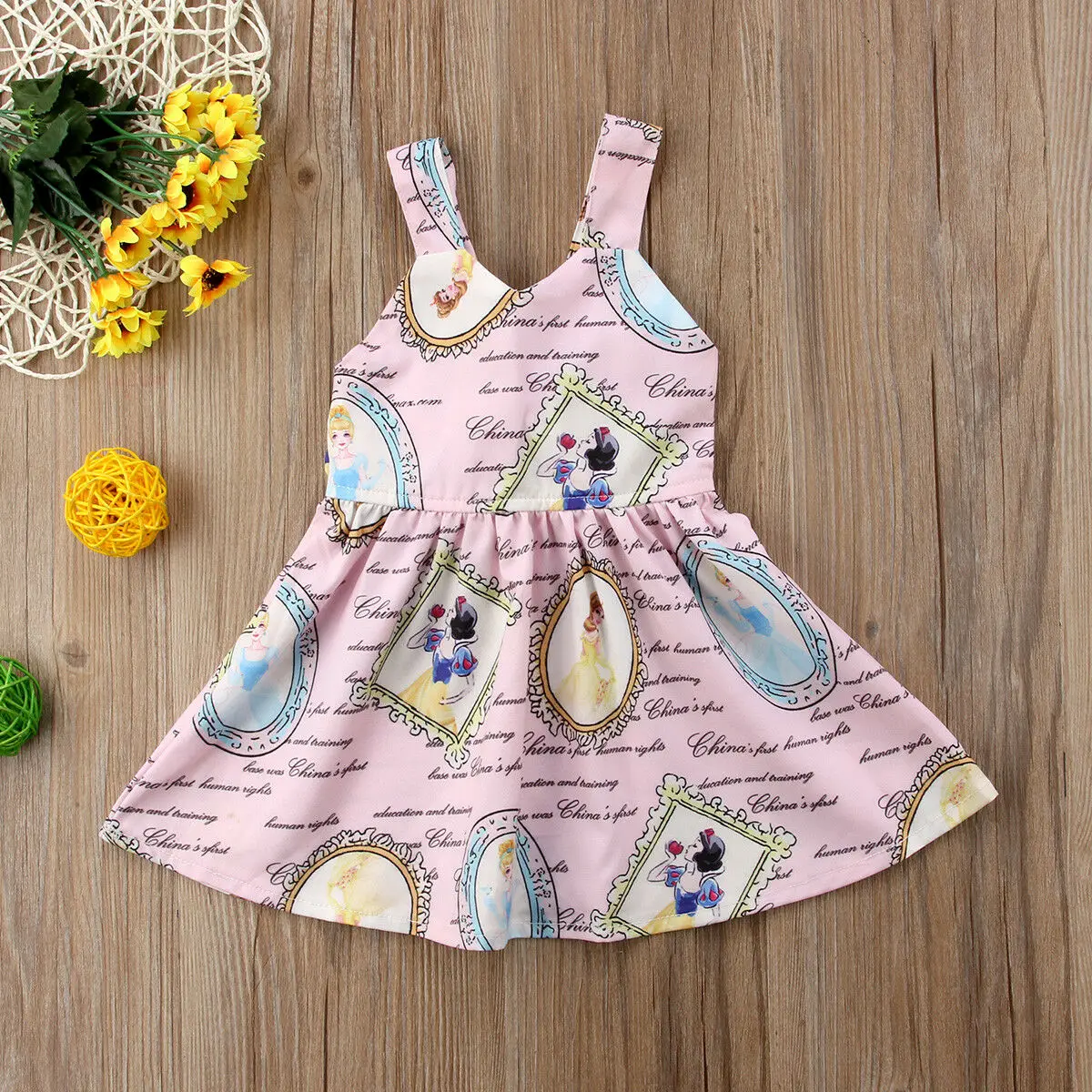 Summer Sleeveless Cartoon Flower Newborn Girl Princess Dress Bowknot Bandage Kids Party Wedding Pageant Slip Pink Outfits | Детская