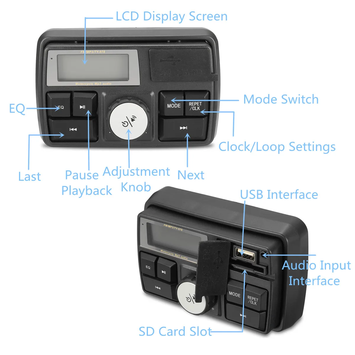 Автомагнитола мотоциклетная с поддержкой MP3 bluetooth USB/SD/TF|Защита от кражи| |