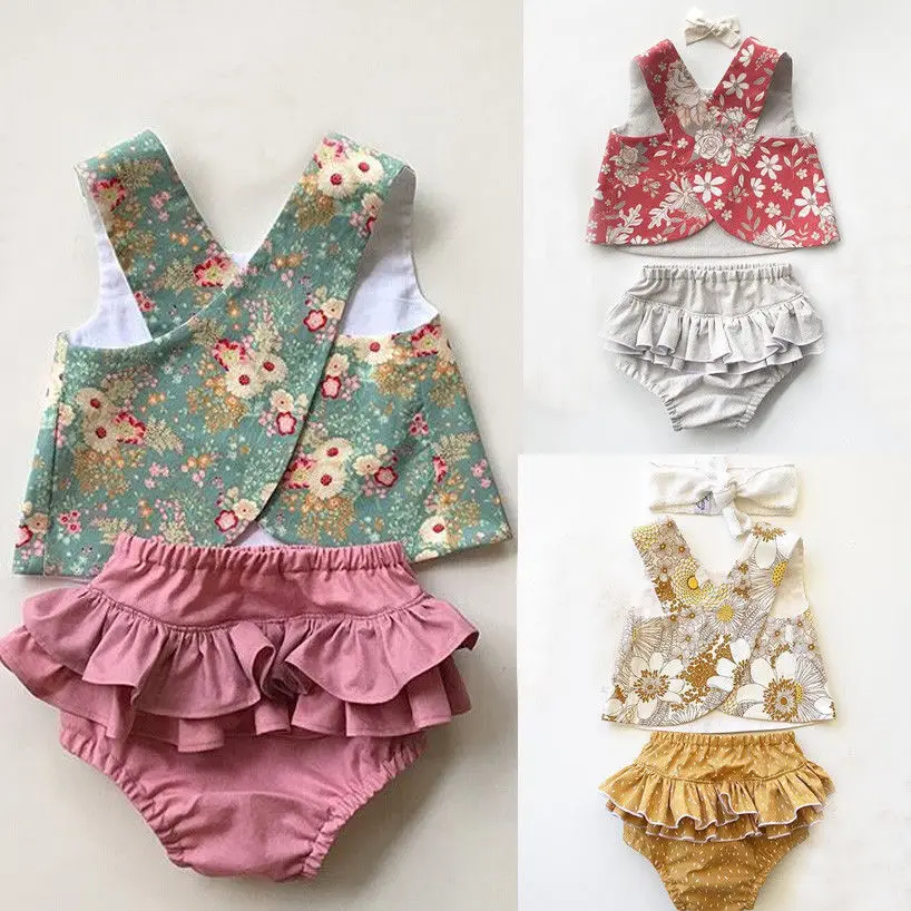 

Pudcoco Girl Set 0-24M US Flower Newborn Baby Girls Outfit Clothes Romper Tops T-shirt+Shorts Pants Set