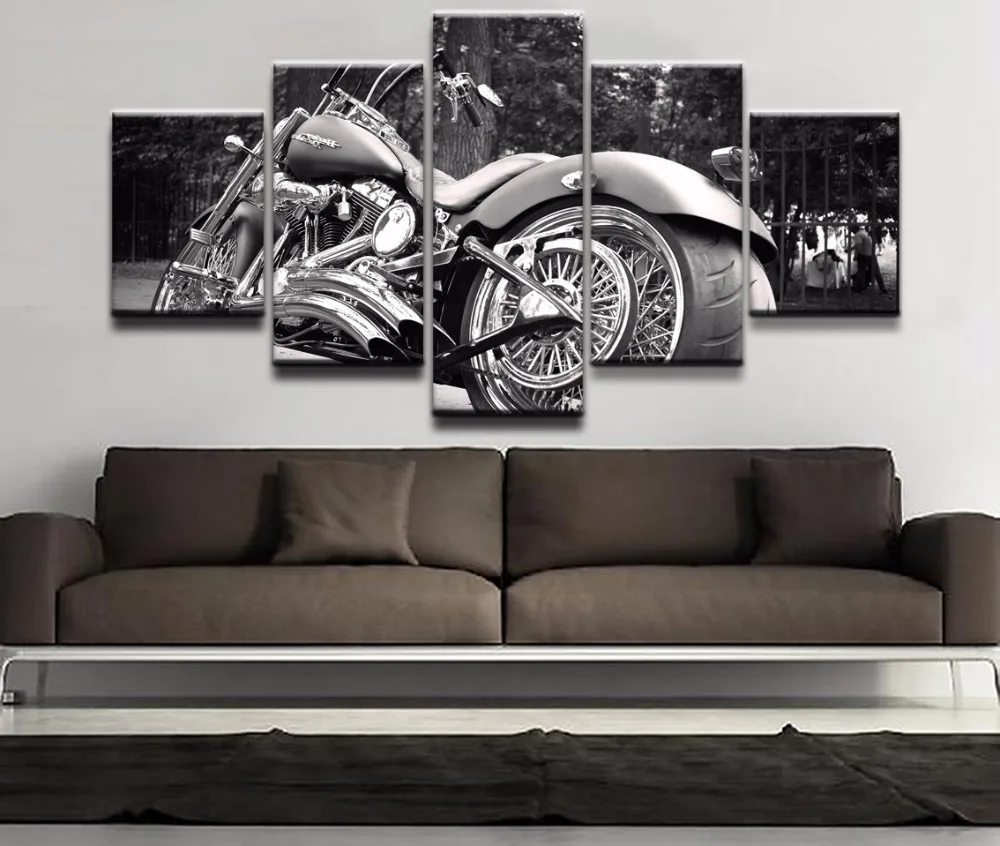5 Pieces Personality Motorcycle Poster Painting Modern Print Home Decor Wall Art Framework Modular Picture Canvas Artwork | Дом и сад
