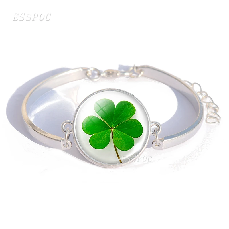 Браслет Shamrock в виде четырехлистного клевера стеклянный купол амулет на удачу