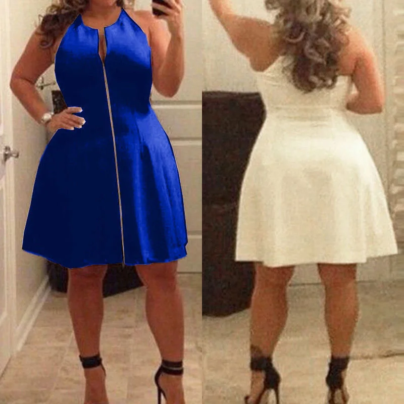 Женское летнее однотонное мини-платье без рукавов с круглым вырезом | Женская