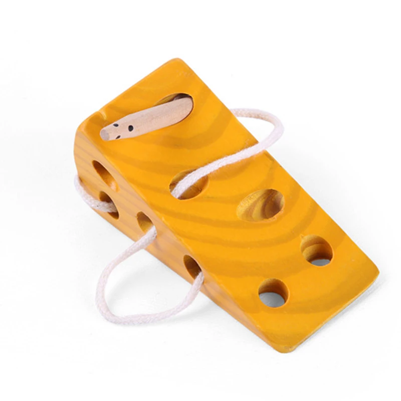 Деревянная резная Шнуровка Сыр и мышь обучающая игрушка|Наборы бусин