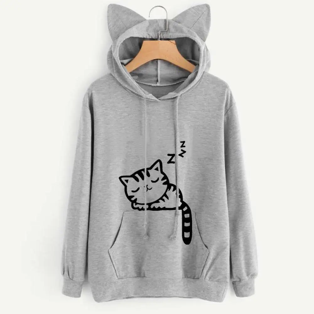 

Casual Cute Cat Ear Women Girls Hoodie Sweatshirt Hooded Tops Long Sleeve Pullover Hoodies Autumn Fashion Tops