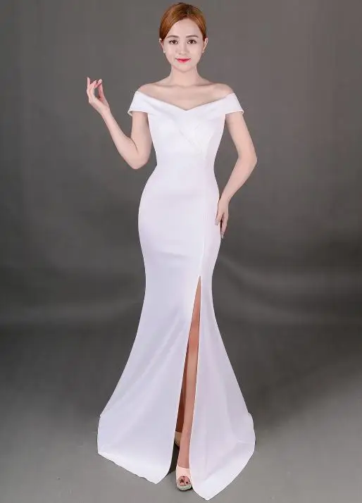 

SVKSBEVS Elegant V Neck Sexy Split Mermaid Long Dresses 2018 Party Off The Shoulder Short Sleeve Backless Maxi Dress