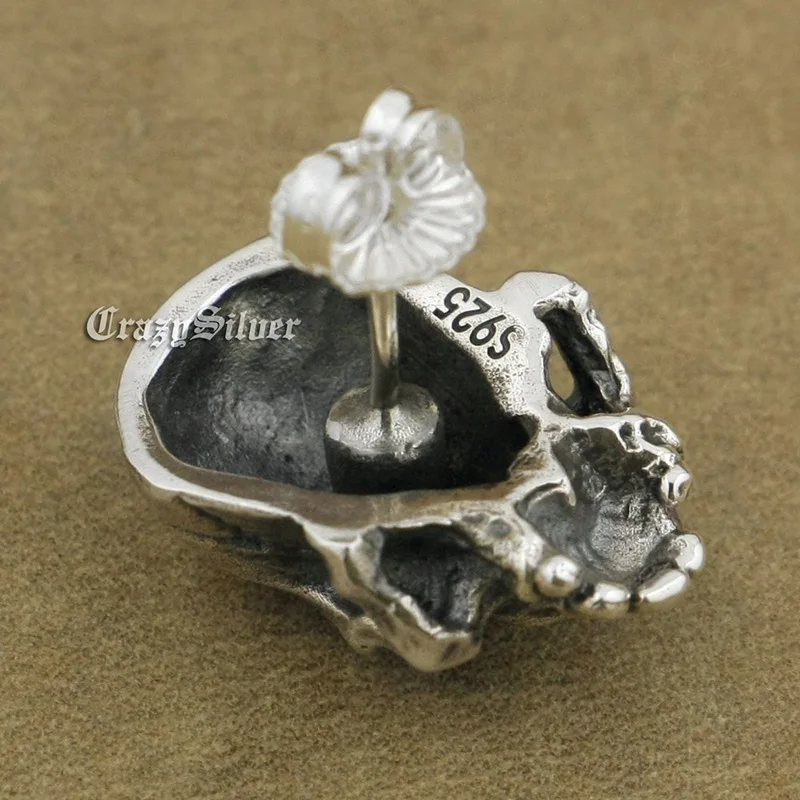 Cool Knight's Individuality Punk Rock Retro Skull Stud Earrings Men Solid 925 Sterling Silver TA40 | Украшения и аксессуары
