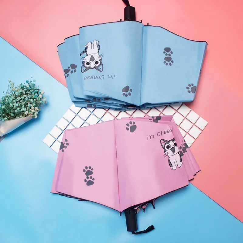 Зонт маленький Kitty Cat черный резиновый складной зонт для защиты от солнца и дождя