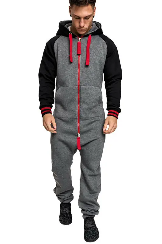 Все в одном мужской Комбинезон флисовый Nigtwear Пижама с капюшоном на молнии