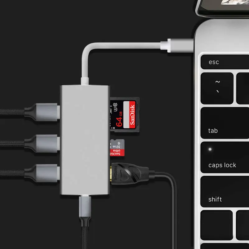 7 в 1 Usb C концентратор адаптер с 3 портами 0/Hdmi выход/Type зарядный порт/Sd/Micro Sd