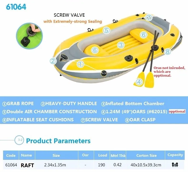 61064 Bestway 2 28 m x 1 21 m(90 &quot* 48&quot) надувная рыбацкая лодка/3 местная пластиковая