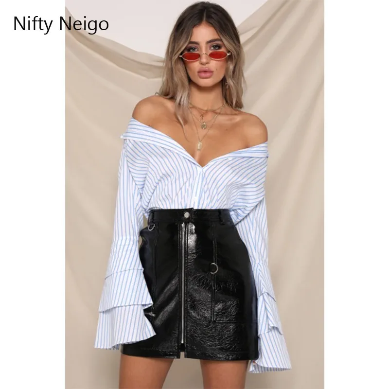 Nifty Neigo Офисная Женская блузка в полоску с отложным воротником Топы рукавом