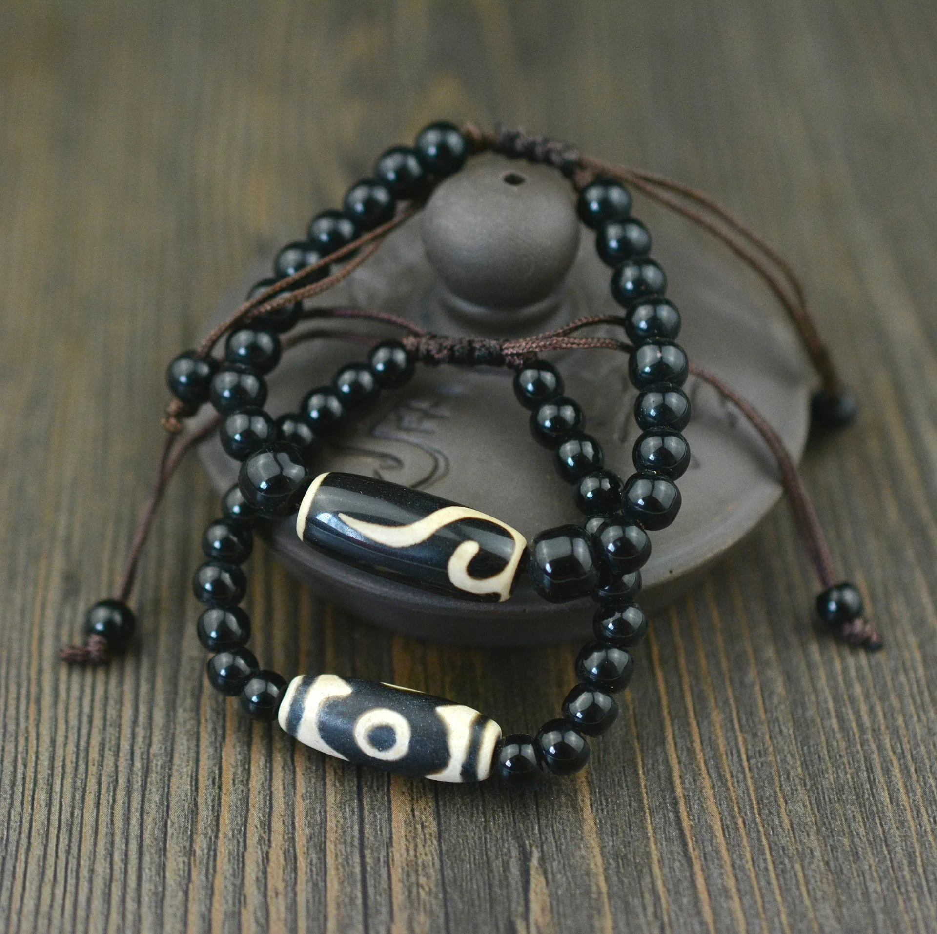 

Браслет с Бусиной Дзи из черного камня, регулируемый браслет с цепочкой для мужчин и женщин, высококачественный Тибетский Стиль, в этническом стиле