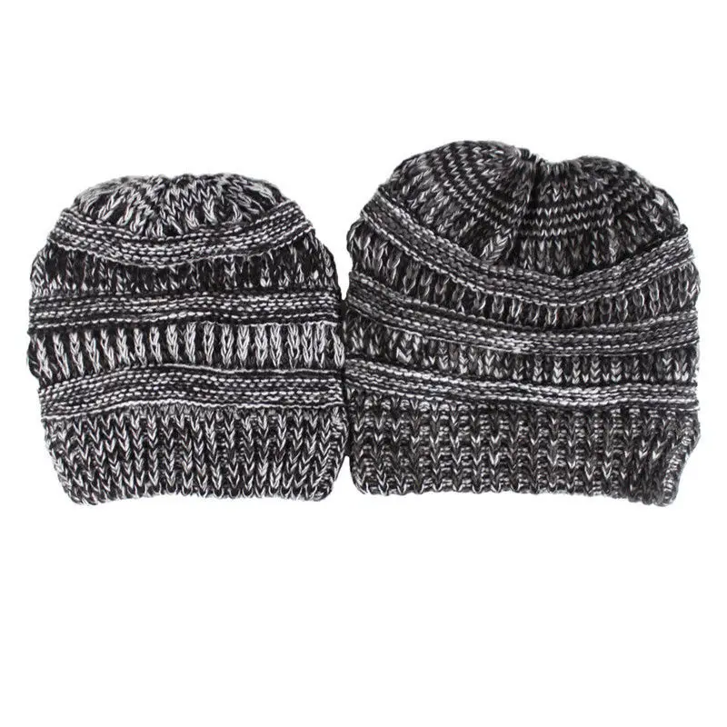 Stretch Knit Hat High Bun Ponytail Beanie Winter Warm Hole Cap Mom and Kid Hats | Детская одежда и обувь