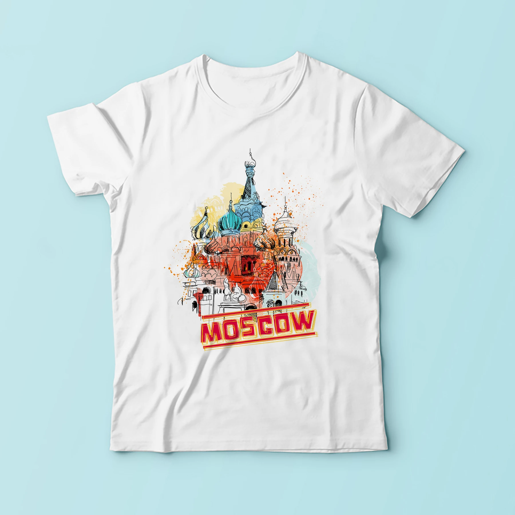 Футболка мужская с акварельным принтом короткая белая Повседневная рубашка