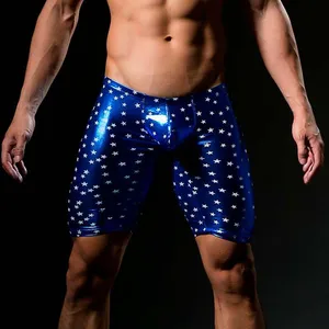Мужские сексуальные повседневные шорты из полиэстера, модные 2020 кожаные Веселые атласные пижамы со звездами, короткие леггинсы