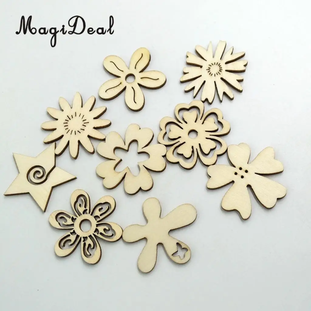 MagiDeal 50 Pieces Mixed Natural Wood Flower Shapes Embellishment Craft Scrap Booking Card Sign Making for Party Decor Favor | Дом и сад