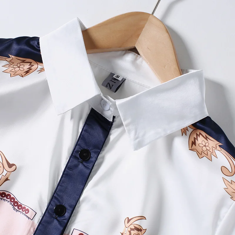 

2020 white spring summer Women Runway Long Sleeve OL Blouse Designer Printed Casual Lapel Collar Shirt Blusas