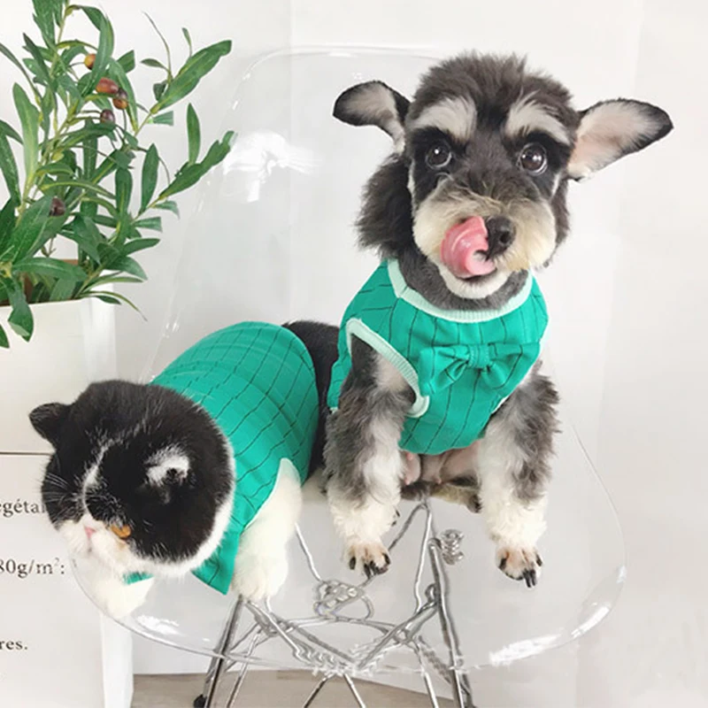 New Bow Tie Cotton French Bulldog Summer Cool Striped Vest Pet Dog Clothes for Small Dogs Pets Clothing Pug Breathable Costume | Дом и сад