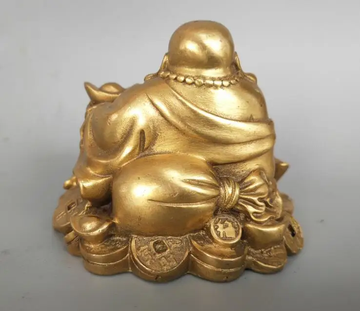 Чистая медь Китай статуя Будды с золотой жабой Maitreya|Статуи и скульптуры| |