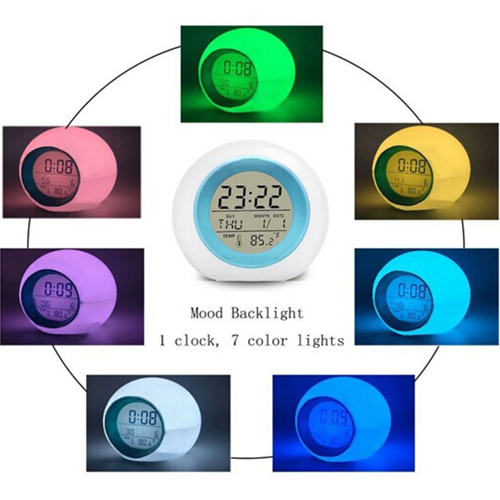 Цифровой Настольный будильник 7 цветов светодиодные часы для детей настольные с