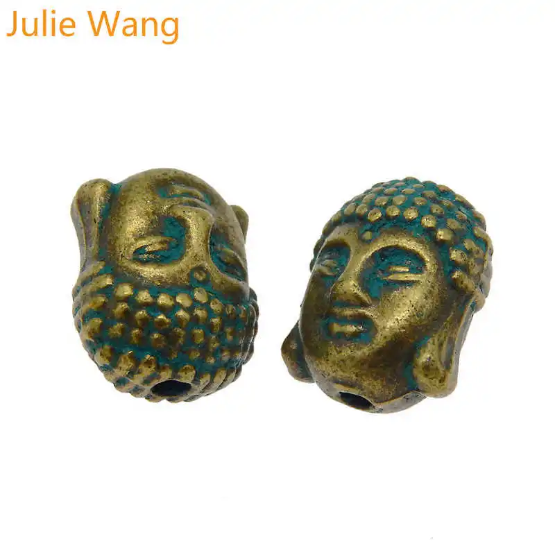 Julie Wang 2 20 шт. Античная патина бронза Будда голова бусины сплав разделенные шармы