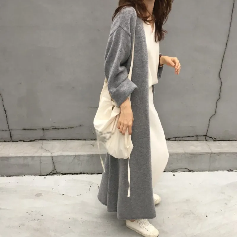 CHICEVER Autumn Winter Knitting Female Cardigan V Neck Long Sleeve High Waist Lace Up Hem Split Loose Sweater Korean Fashion New |
